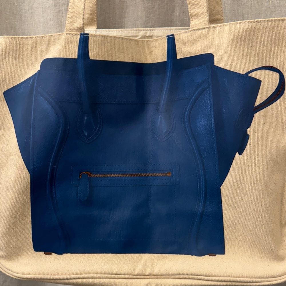 THURSDAY FRIDAY Canvas‎ Tote Bag  Royal Blue Faux Designer Bag Print Large Size - Picture 2 of 16